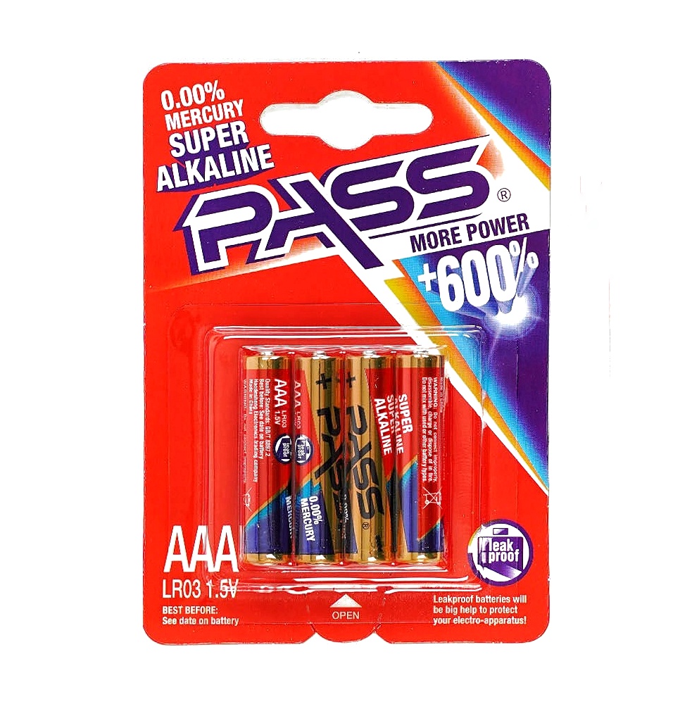 Батарейки «PASS», 4 шт, 56889 міні-пальч., планшет, Alcaline, "AAА" , 1.5 V