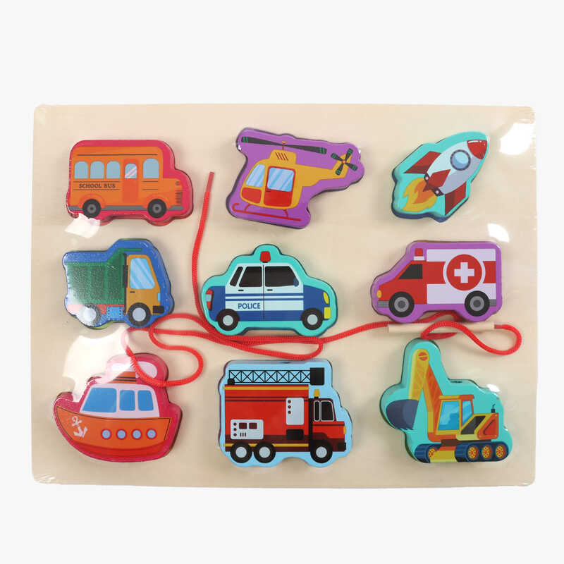 Вкладиші С 74550 (48) “Транспорт”, дерев'яні, 9 штук, гра шнурівка, назви англійською мовою, у плівці