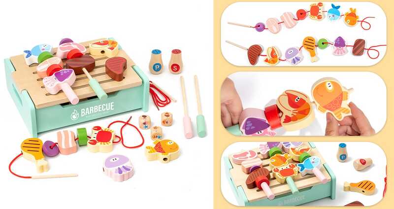 Барбекю C 65642 (20) дерев’яне, гриль, шампури, продукти, гра-шнурівка, 3 гральні кубики, в коробці