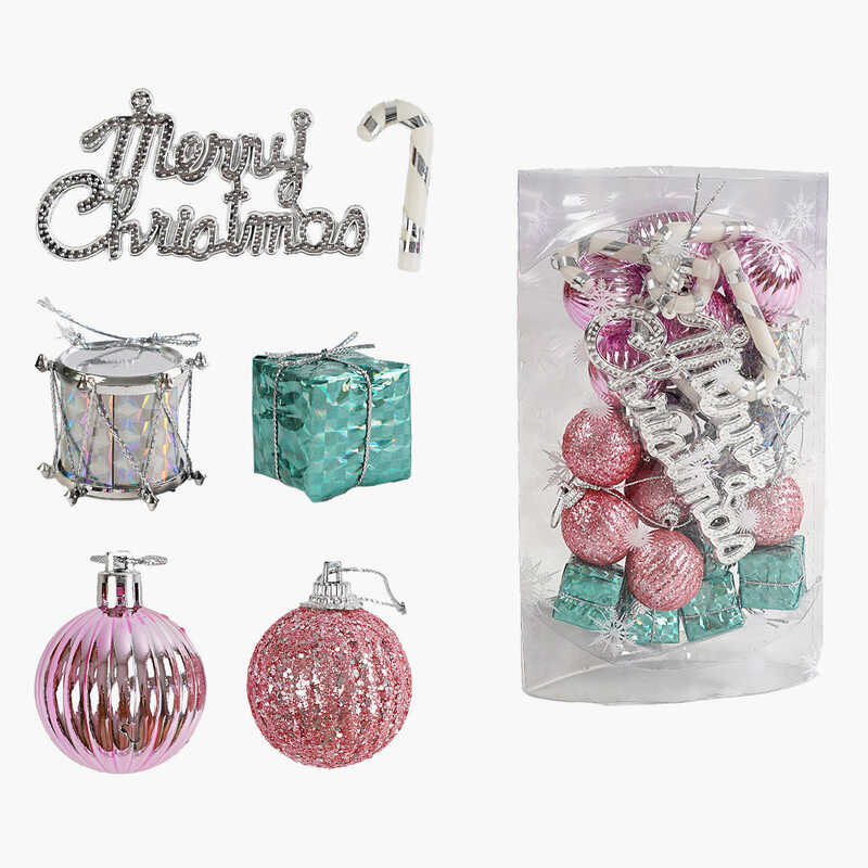 Новорічні прикраси C 67440 (120) 25 штук, кульки, подарунки, барабани, D=4 см, у слюді