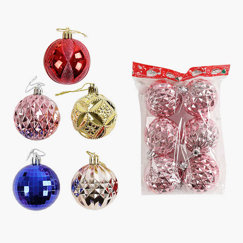 Новорічні прикраси C 67741 (200) 6 штук, кульки, D = 5,5 см, в пакеті, ВИДАЄТЬСЯ ТІЛЬКИ МІКС ВИДІВ