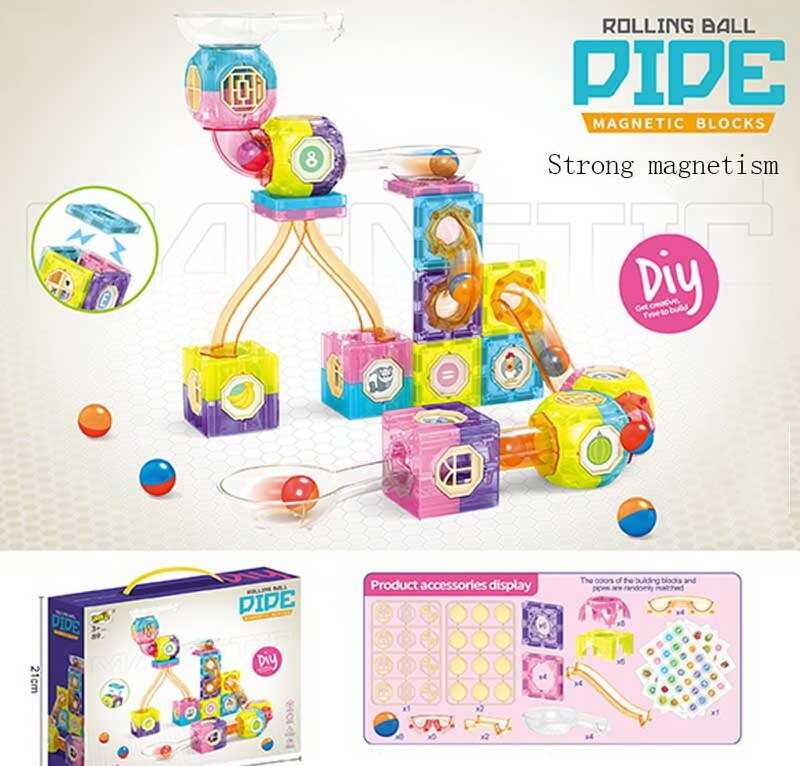 Магнітний конструктор G 0098-1 (36/2) 89 елементів, кульки, тунелі, наліпки, в коробці