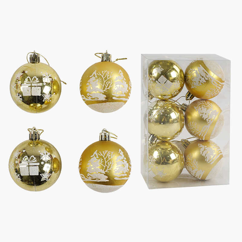 Новорічні прикраси C 67664 (120) 6 штук, кульки, D = 5,5 см, у слюді
