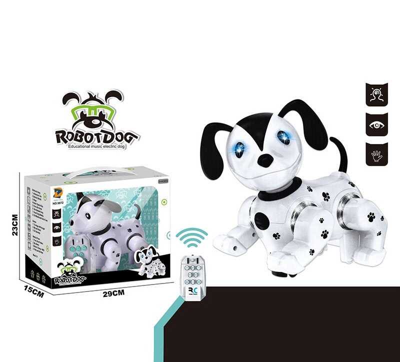 Песик на радіокеруванні 9872 (30) колесо вільного руху, від батарейок, підсвічування, музика, пісні та історії англ. мовою, пульт, танцює, в коробці