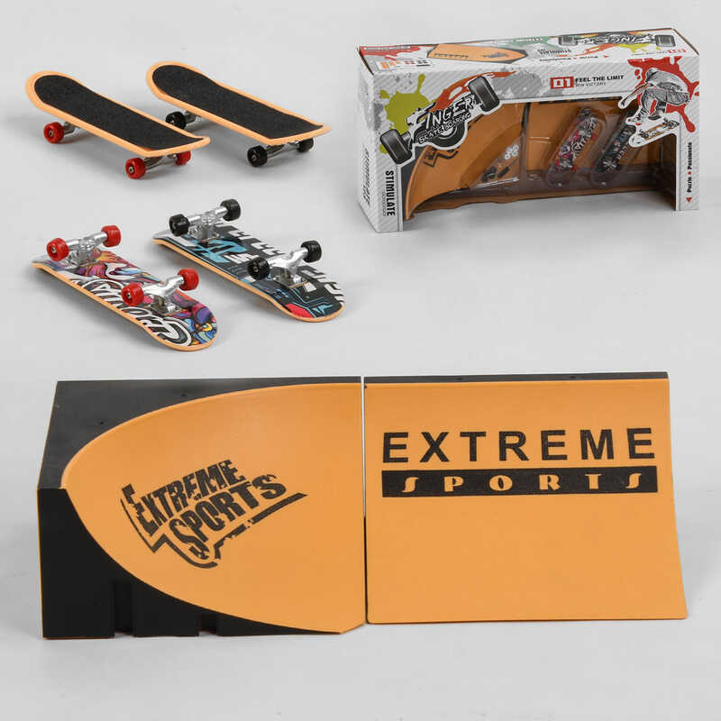 Пальчиковий скейт-фінгерборд з трампліном ВВ 505 D (60/2) 2 скейта, 2 частини трампліну, викрутка, запасні колеса, в коробці