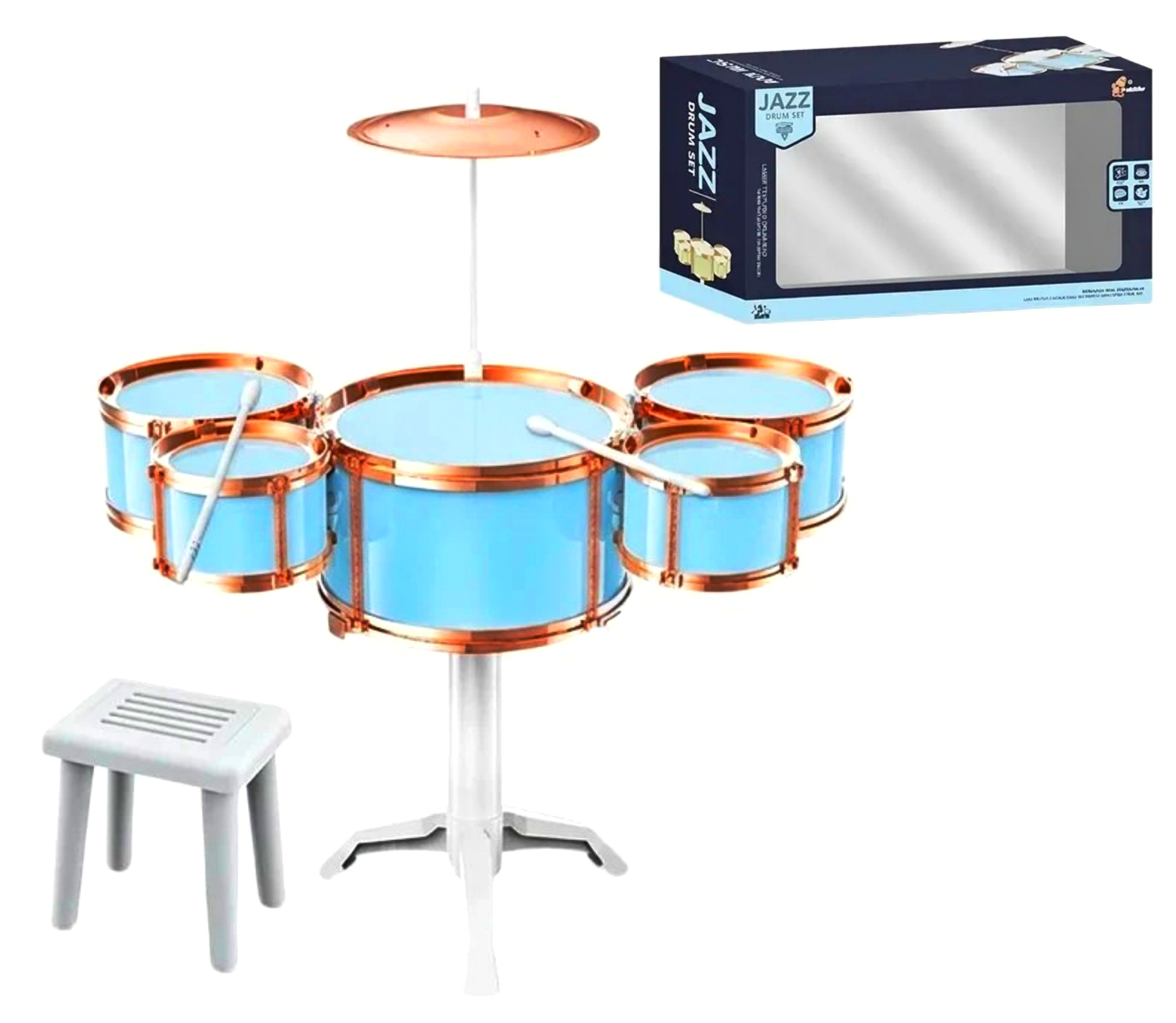 Барабанна установка XBL 993-6 , 10 елементів, 5 барабанів, діаметри: 23 см, 13 см, 16 см, тарілка, стільчик, палички , в коробці