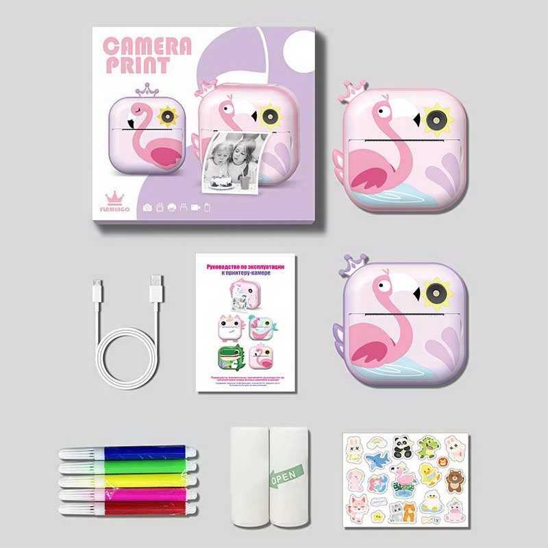 Фотоапарат-принтер M 5 H 1 Штрих=30540 (50) 2 кольори, фронтальна камера, дріт micro USB, роз’єм для SD карти, 2 рулони термопаперу, ремінець, наліпки, фломастери, в коробці