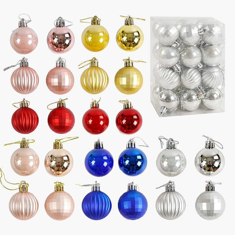 Новорічні прикраси C 67640 (100) 6 видів, кульки, 24 штуки, D = 3.5 см, в слюді, ВИДАЄТЬСЯ ТІЛЬКИ МІКС ВИДІВ