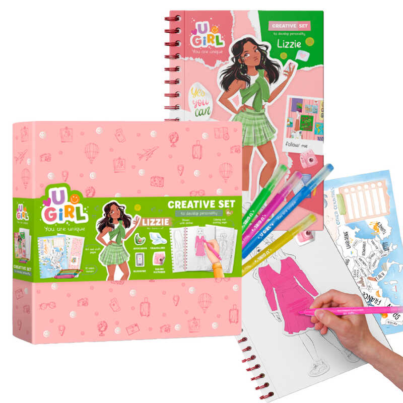 гр Набір для творчості "Ліззі" 300954 (8) "DoDo", блокнот із завданнями, розмальовки, наліпки, 10 кольорових маркерів, в коробці