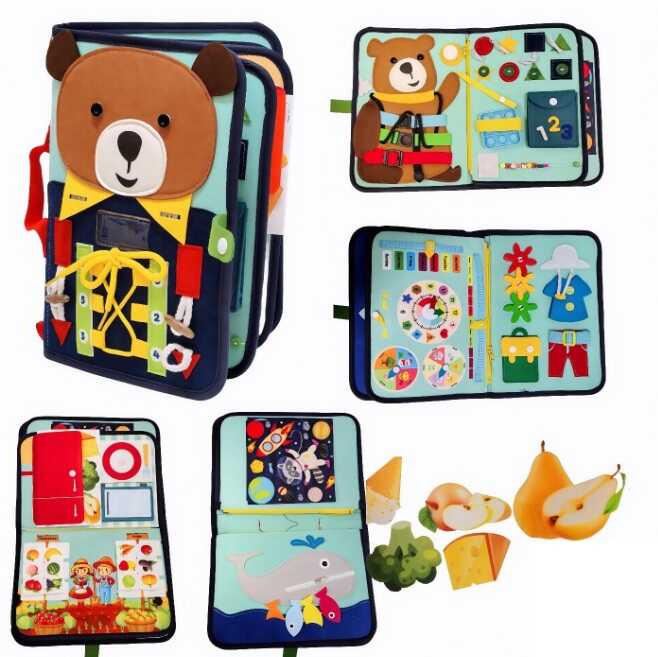 Логічна папка 25022 (50) лабіринт з кульками, липучки, гудзики, шнурівка, поп іт, застібка, геометричні фігури, фрукти на ниточці, цифри, в пакеті