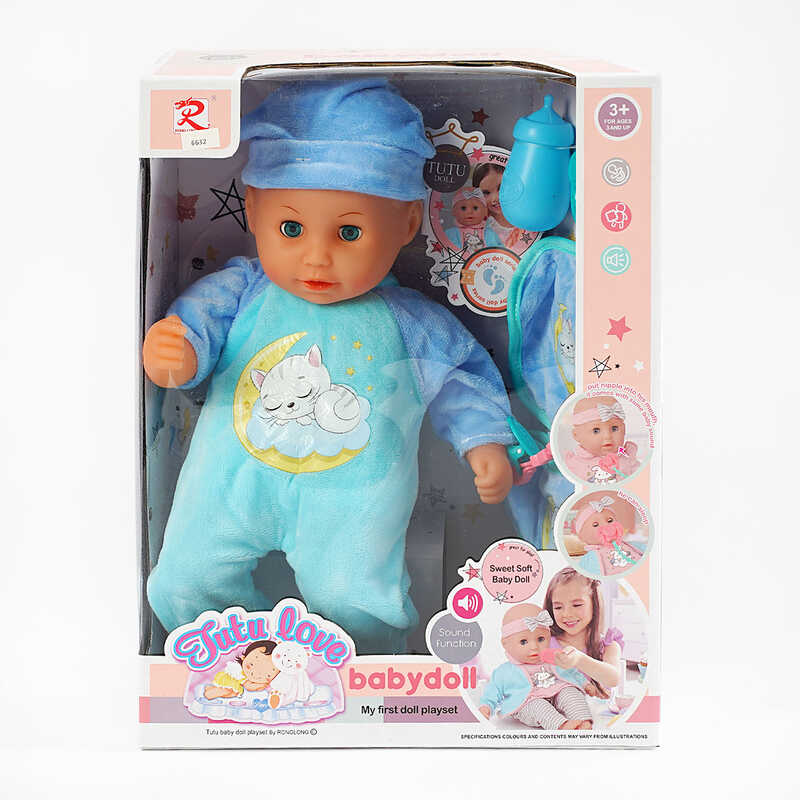 Пупс 6632 (16) м’якотілий, п’є з пляшечки, закриває очі, аксесуари, музичний чіп, висота 36 см, в коробці