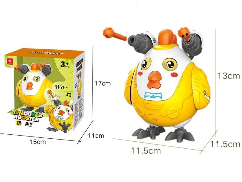 Музичне курчатко ECXP 2204 (24) підсвічування, звук, рухає крилами, стріляє, механічний принцип, від батарейок, конструктор, в коробці