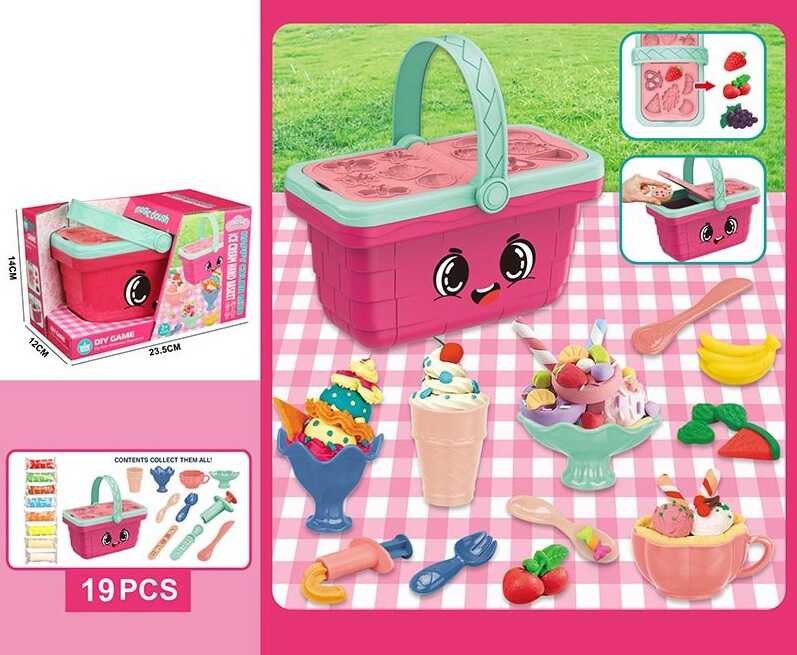 Тісто для ліплення 8673 (54/2) “Морозиво”, 19 елементів, 8 кольорів тіста, молди, кухонне приладдя, у коробці