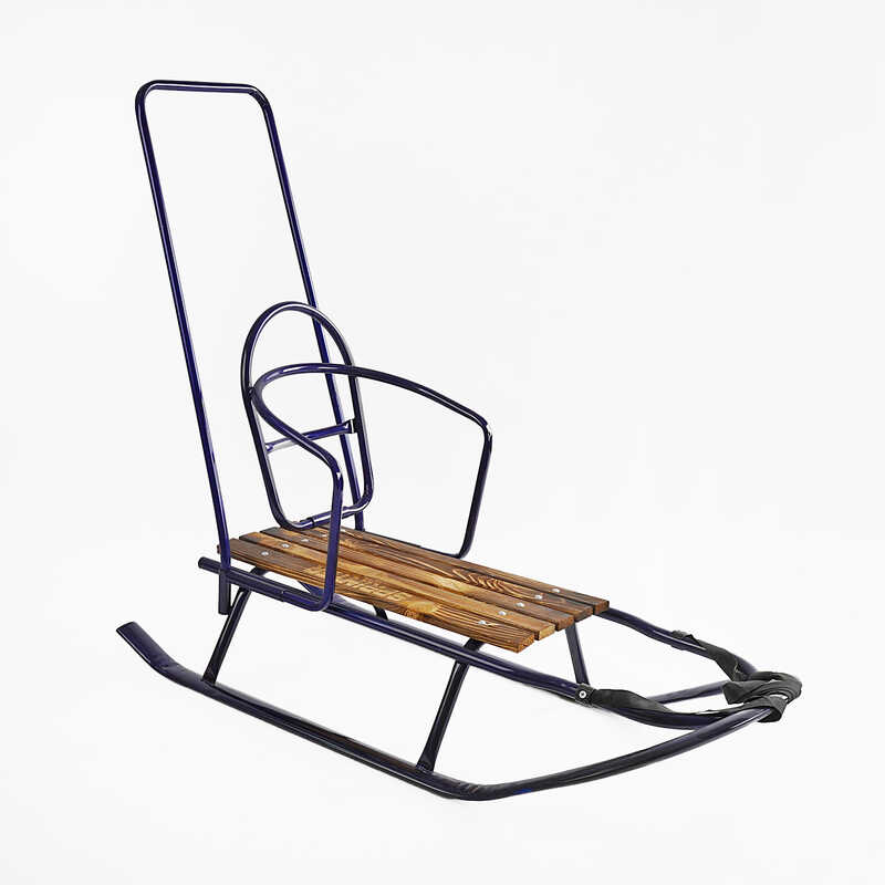 гр Санки плоскі полози, з ручкою, колір синій Ц18083 (1) зйомна спинка