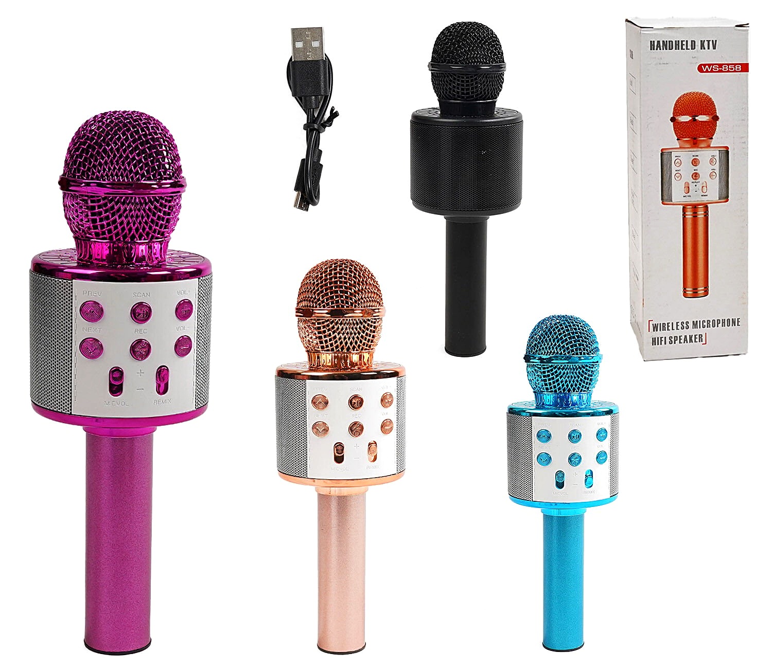 Мікрофон С 60087  / 858, 3 види, караоке, bluetooth, USB, колонка, в коробці