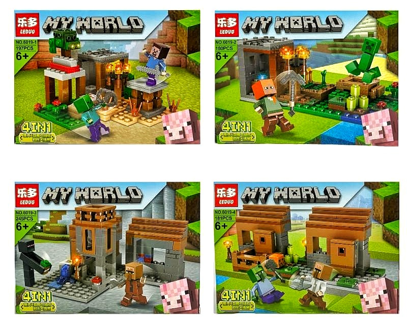 Конструктор «MY WORLD»  6019 , коробка, 4 види, споруда, герої "Майнкрафт", 181-245 дет., фігурка,
