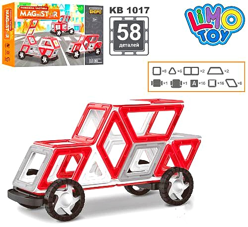 Конструктор "LIMO TOY" KB 1017 , магнітний , 58 деталей, картки - цифри , коробка