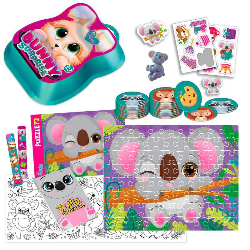 гр Набір для творчості "Bunny surprise" VT 8080-12 (3) темно-рожевий "Vladi Toys", пазли, 50 карток, наліпки, іграшка на пальчик, блокнот, інструкція в коробці