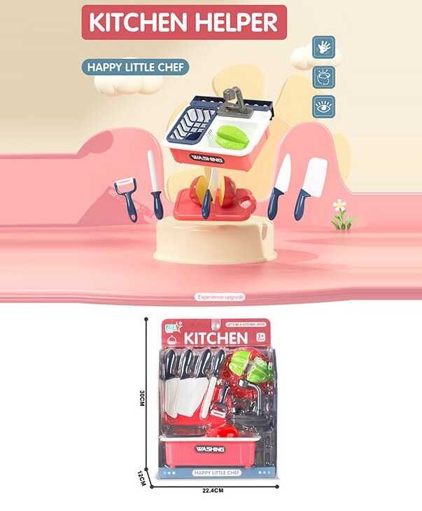 Набір посуду GJJ-H 77 Штрих=01478 (48/2) муляж мийки з краном, фрукт на липучці, ножі, дошка для нарізання, у слюді