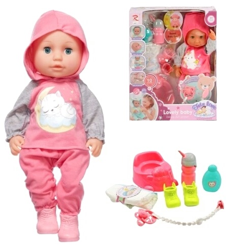 Пупс 6923 «Lovely baby» 2 вида , п’є з пляшечки, аксесуари, музичний чіп, висота 34 см, в коробці