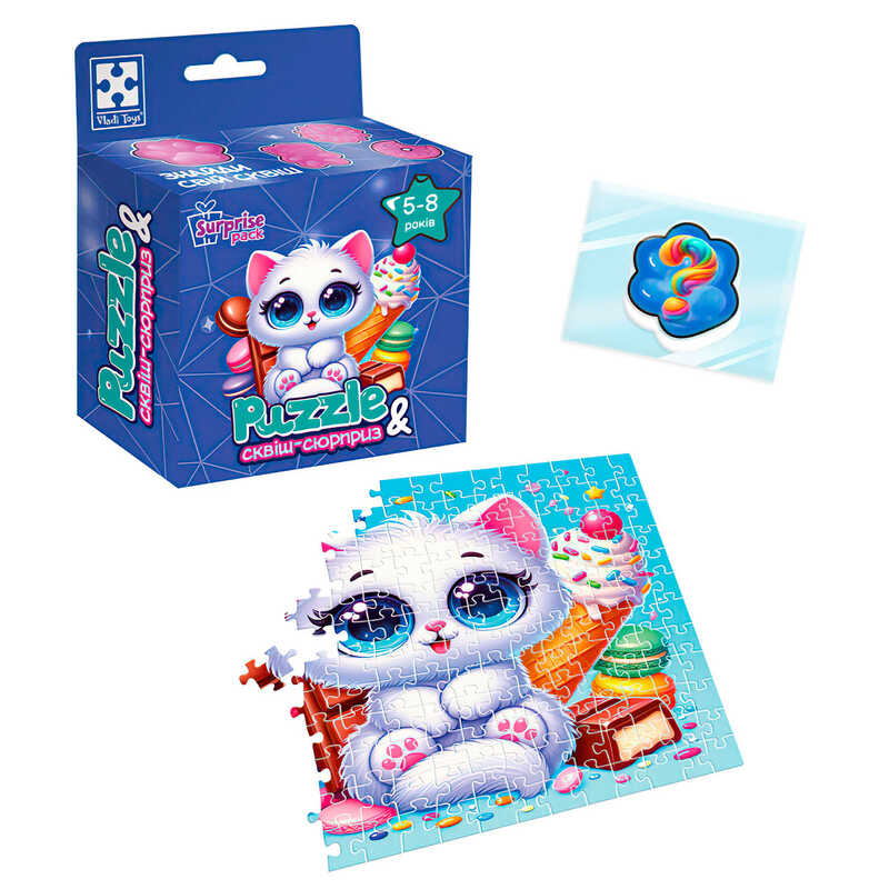 гр Гра розвиваюча пазли із сюрпризом "Біле кошенятко" VT8030-03 (20) "Vladi Toys", 180 елементів, сквіш-сюрприз, в коробці