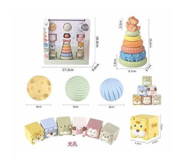 Логічний набір 628-138 (24/2) сенсорні кульки, кубики, пірамідка, гумові елементи, в коробці