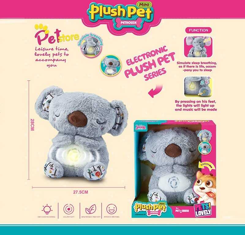 Інтерактивна іграшка MC 1110 (18) “Коала”, висота 28 см, підсвічування, сплюшка, мелодія, дихає, на батарейках, для сну, в коробці