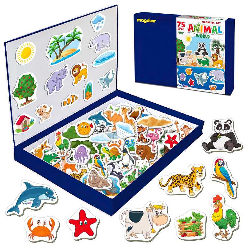 гр Набір магнітів "Світ тварин" ML4032-05 EN (10) "Magdum", 75 магнітів, магнітна дошка, в коробці