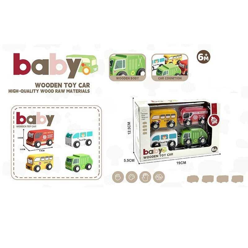 Набір машин YE 031 (48) дерев’яні, 4 штуки, в коробці