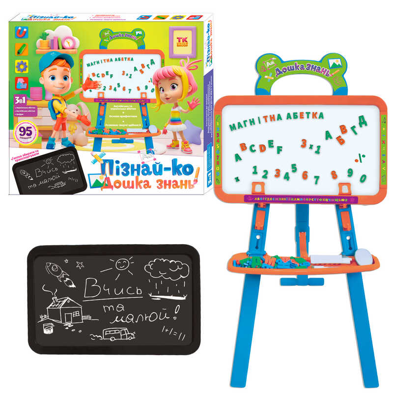 Дошка знань 12660 (12) "TK Group", 95 елементів, дошка для крейди й для маркерів, наліпки, магніти, крейда, маркер, в коробці