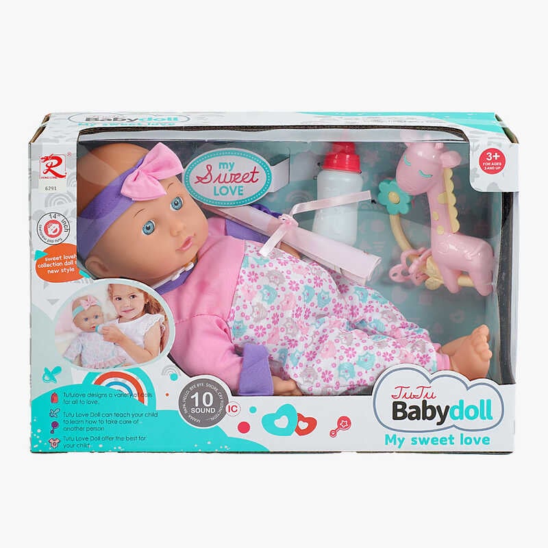 Пупс 6291 (24) м’якотілий, п’є з пляшечки, брязкальце, музичний чіп, висота 37 см, в коробці