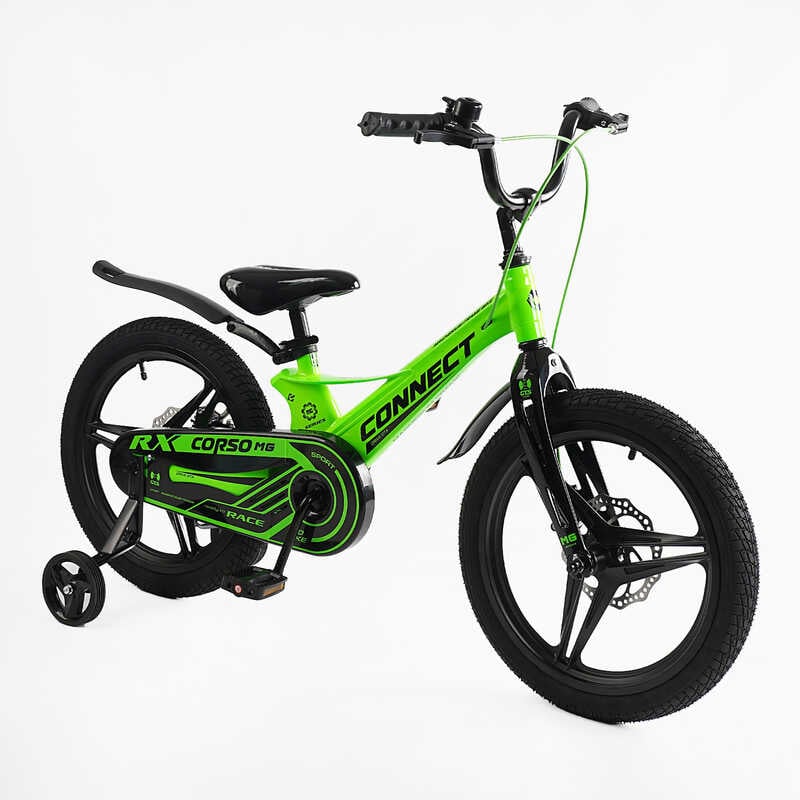 Велосипед 18" дюймів 2-х колісний Corso «CONNECT» MG-18105 (1) МАГНІЄВА РАМА, ЛИТІ ДИСКИ, ДИСКОВІ ГАЛЬМА, зібран на 75