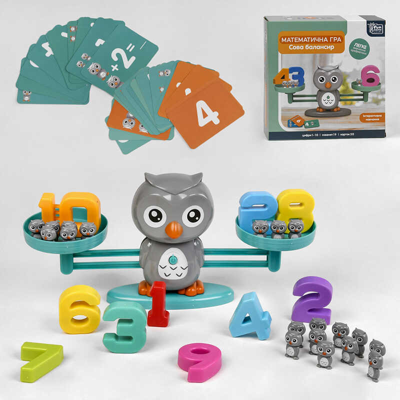 гр Балансир "Сова" 30299 (12/2) “4FUN Game Club”, 53 елементи, 3 рівні гри, 30 двосторонніх карток, цифри від 1 до 10, в коробці