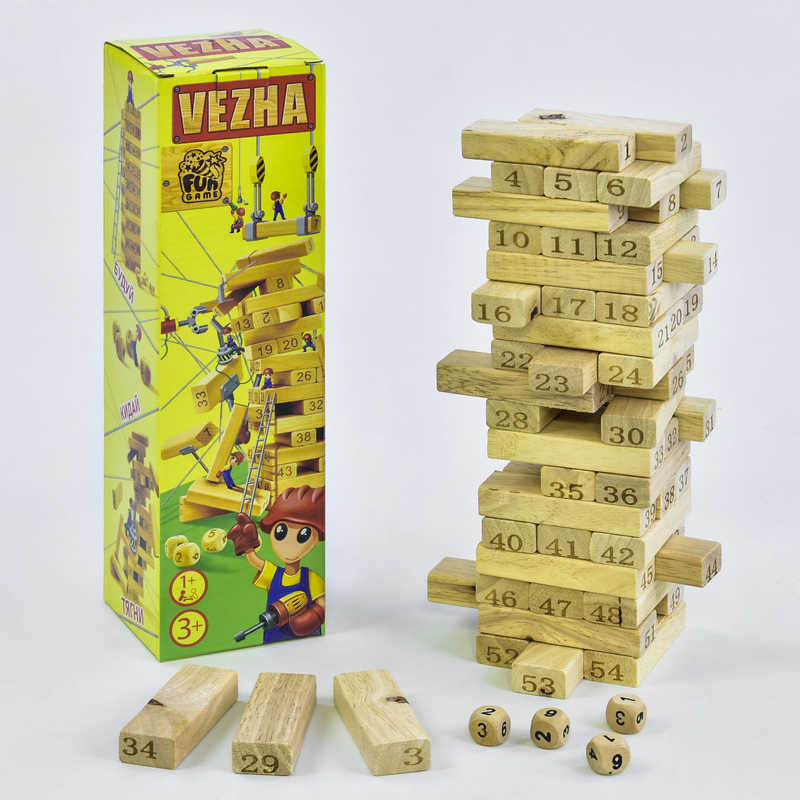 гр Дерев'яна гра "Вежа" 7358 (30) 54 деталі, "4FUN Game Club Wood", в коробці