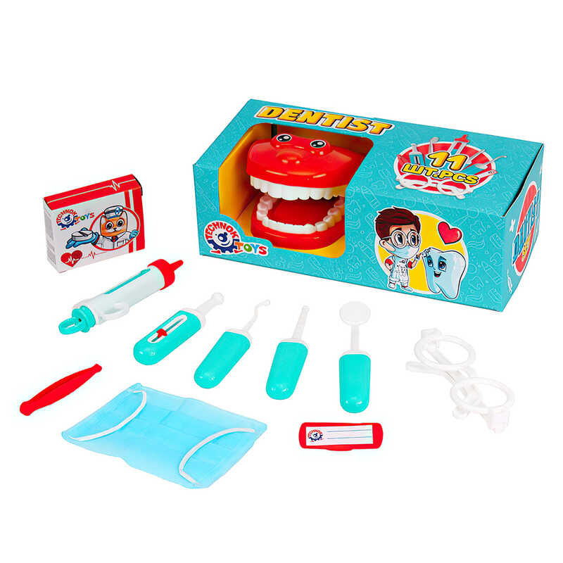 гр Набір стоматолога 7341 (10) "Technok Toys", 11 елементів, щелепа, маска, окуляри, бейдж, інструменти, в коробці
