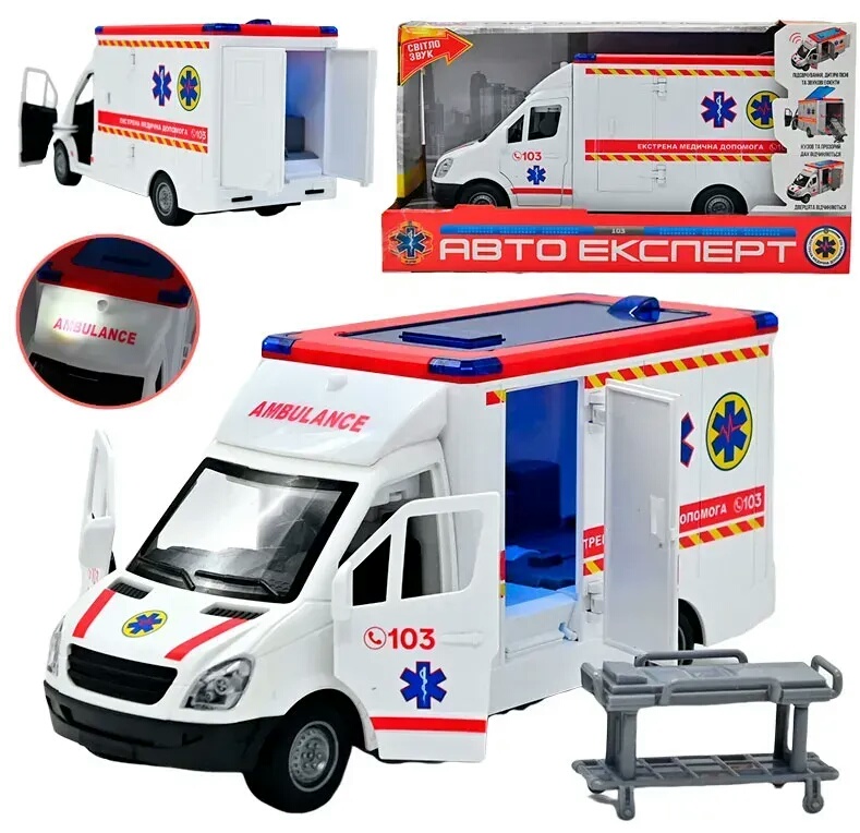 Машинка TK 97569 , "Авто Експерт", "Швидка допомога", ОЗВУЧ УКР МОВОЮ,  інерція, звук, підсвіч, вірші, пісні, двері, та дах відчиняються, в коробці