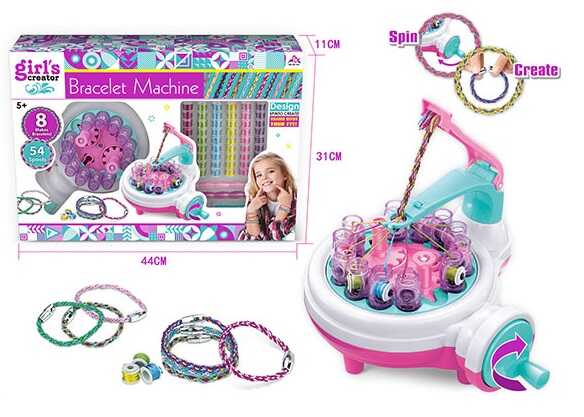 Набір для дівчинки MBK 360 (8) “Bracelet Machine”, ручний механізм плетіння браслетів, 54 котушки ниток, застібки, в коробці