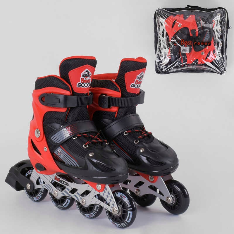 Ролики 40082-S Best Roller / розмір 30-33 / колір - ЧЕРВОНИЙ (6) колеса PVC, ПЕРЕДНЄ КОЛЕСО СВІТЛО, устілка – 17-19.5 см, d коліс - 6.5 см, в сумці