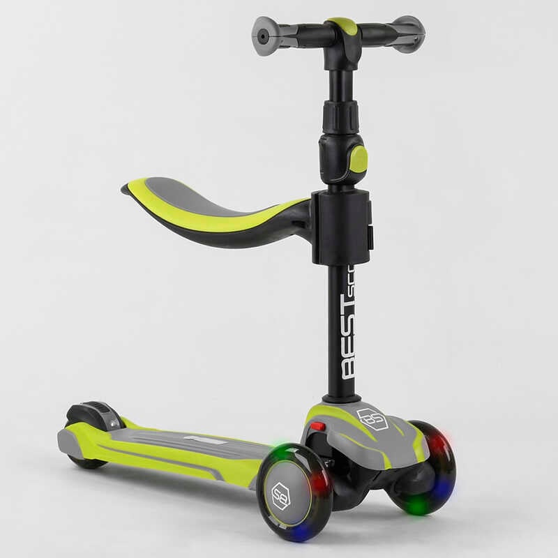 Самокат триколісний Best Scooter JS-20815 (4) з сидінням, алюмінієве кермо, 3 колеса PU зі світлом, d = 12 см