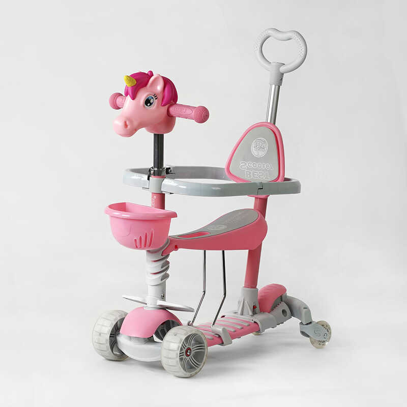 Самокат 5в1 P-63700 (1) Best Scooter, з ДОП. КОЛЕСАМИ, захисний бампер, PU колеса зі світлом, в коробці