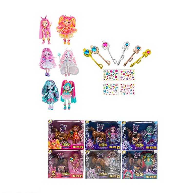 Лялька TK 2047 (96/2) 15 см, шарнірні суглоби, аксесуари, наліпки, кінь, в коробці, ВИДАЄТЬСЯ МІКС ВИДІВ