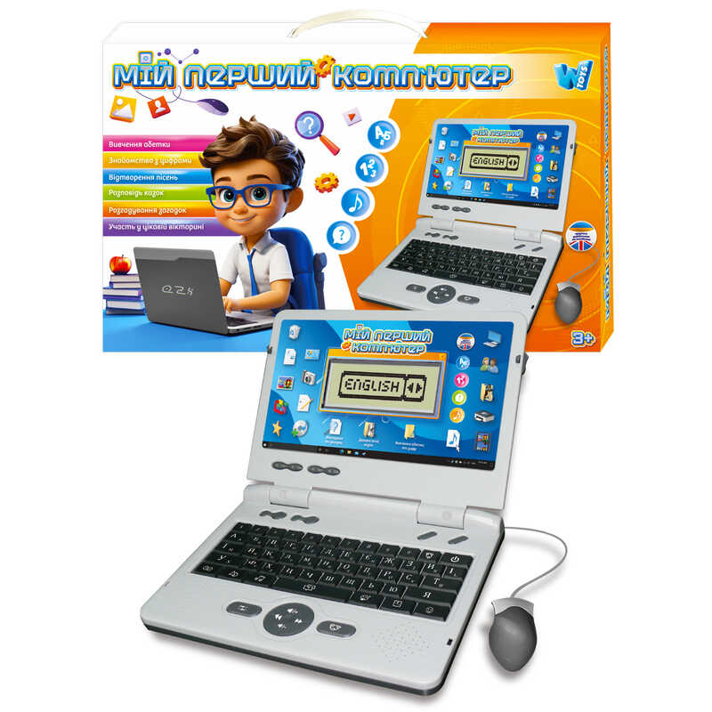 Ноутбук 88777 (24) "WToys", ОЗВУЧЕННЯ УКР.\АНГЛ. МОВОЮ, літери, цифри, пісні, казки, загадки, вікторина, р\к екран, функціональна мишка, в коробці