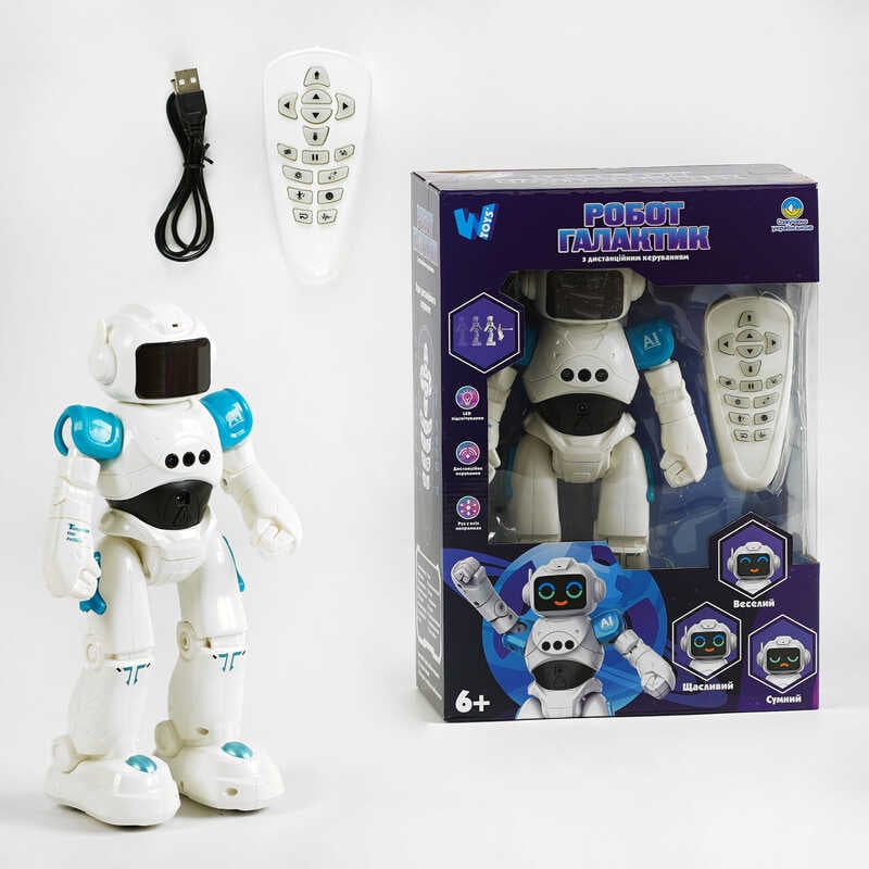 Робот Галактик на р/к 65902 UK (6) "WToys", ОЗВУЧУВАННЯ УКРАЇНСЬКОЮ МОВОЮ, лед-підсвіч., сенсорні датчики, рух, 6 пісень, 6 історій, вікторина,  в коробці