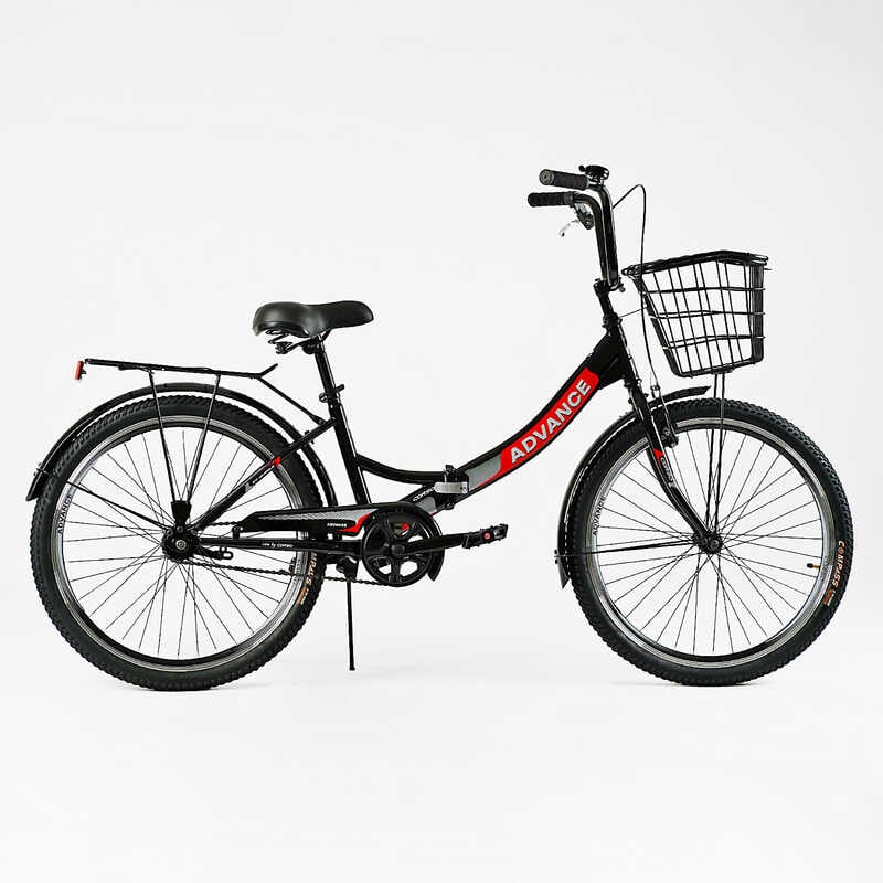 Велосипед складний Corso 24'' Advance AD-24400 (1) + КОШИК, одношвидкісний, складна сталева рама 14'', корзина