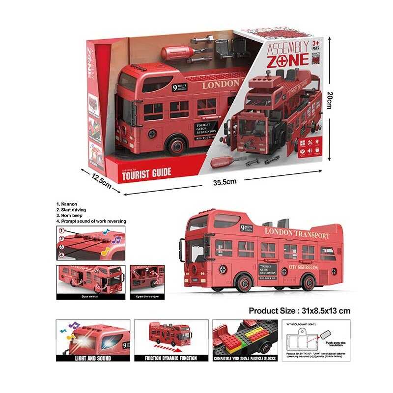 Автобус YW 9099 B (24/2) звуки, підсвічування салона, конструктор, інерція, викрутка, рухомі деталі, в коробці
