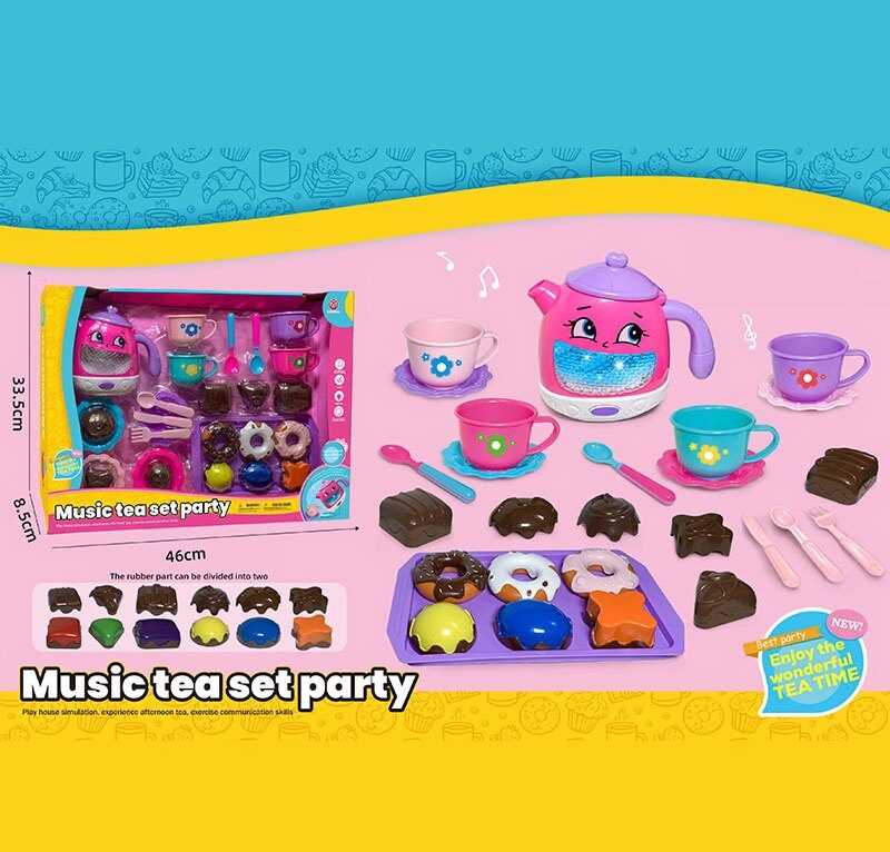 Набір посуду 3222 B (30) чайник, підсвічування, звуки, мелодії, датчики руху, на батарейках, посуд, солодощі, в коробці