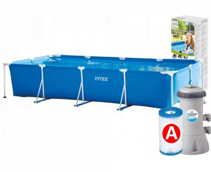 Intex Басейн каркасний 28274 NP (1) 450 х 220 х 84 см (2006 л/год) насос-фільтр, об'єм: 7127 л при 90 заповненні, в коробці