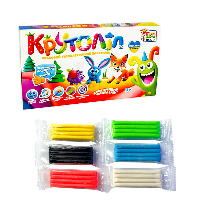 гр Пластилін восковий 20057 6 неонових кольорів (22) "4FUN Game Club" в коробці