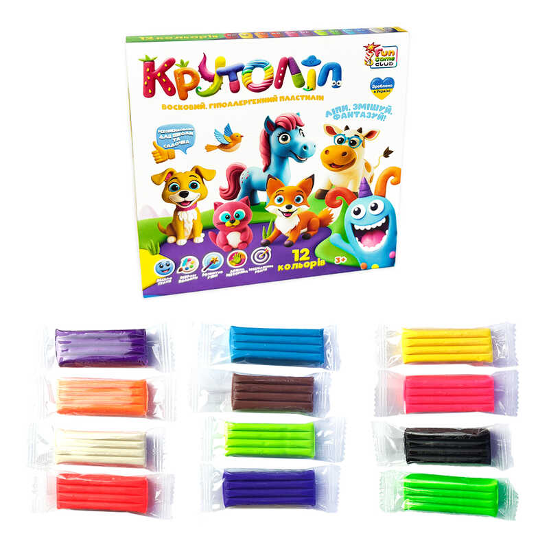 гр Пластилін восковий 54674 12 неонових кольорів (7) "4FUN Game Club" в коробці