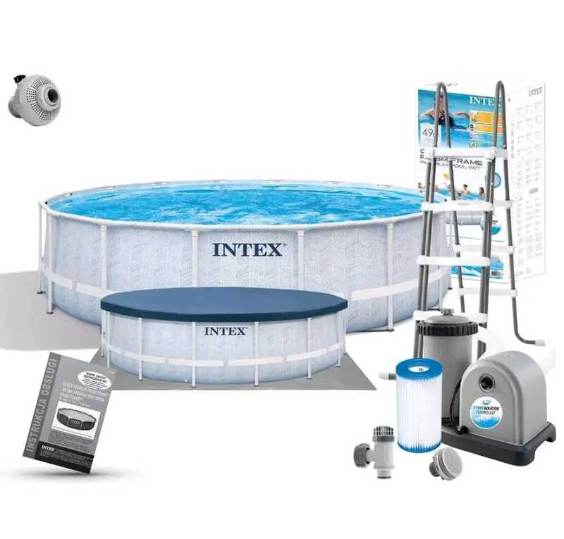 Intex Басейн каркасний 26746 (1) 488х122см (5 678 л/год, драбина, тент, підстилка), об'єм - 19156 л